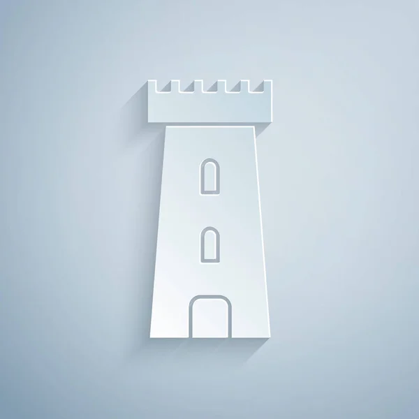 Paper Cut Castle Tower Icon Isolated Grey Background Fortress Sign — 스톡 벡터