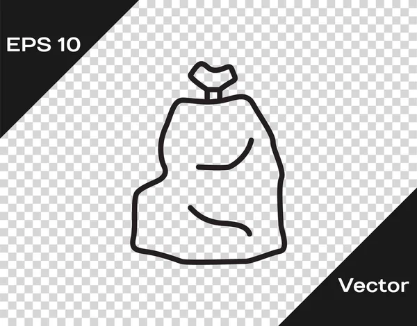 Línea Negra Icono Bolsa Basura Aislada Sobre Fondo Transparente Ilustración — Vector de stock