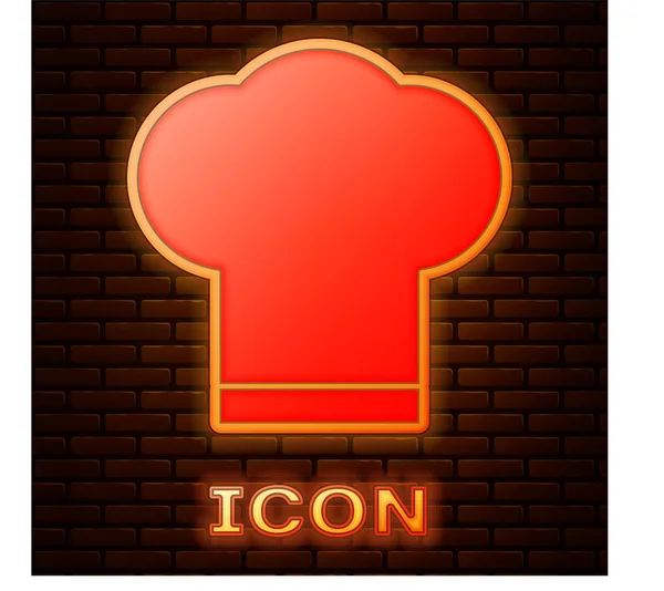 Leuchtende Neon Kochmütze Symbol Isoliert Auf Backsteinwand Hintergrund Kochsymbol Kochmütze — Stockvektor