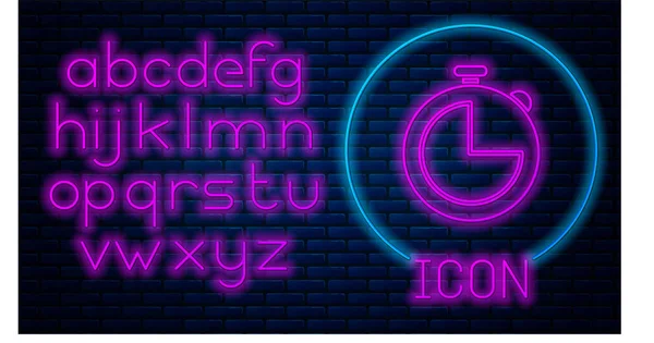 Ragyogó Neon Konyha Időzítő Ikon Elszigetelt Téglafal Háttér Főzőeszköz Neonfény — Stock Vector