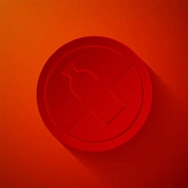 Papier Geschnitten Kein Plastikflaschen Symbol Isoliert Auf Rotem Hintergrund Papierkunst — Stockvektor