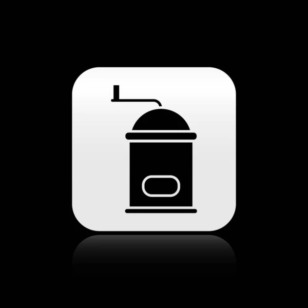 Černá Ruční Mlýnek Kávu Ikona Izolované Černém Pozadí Stříbrný Knoflík — Stockový vektor