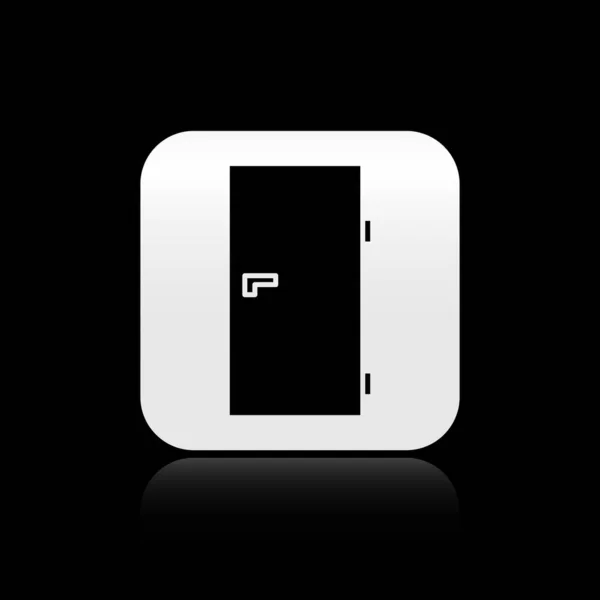 Μαύρο Κλειστό Εικονίδιο Πόρτας Απομονωμένο Μαύρο Φόντο Ασημένιο Τετράγωνο Κουμπί — Διανυσματικό Αρχείο