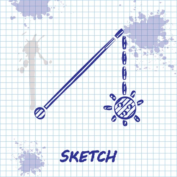 Esquisse Ligne Médiéval Enchaîné Icône Balle Masse Isolé Sur Fond — Image vectorielle