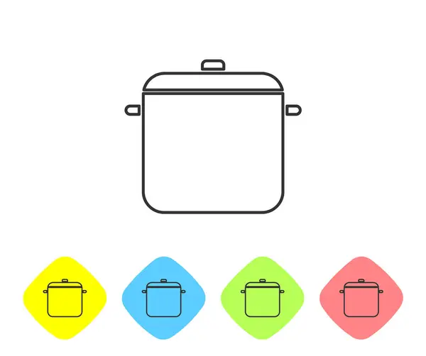 Grey Line Cooking Pot Icon Isolated White Background Boil Stew — Stock Vector