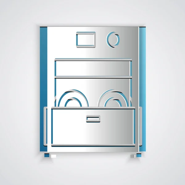 Papiergeschnittene Küchenspülmaschine Symbol Isoliert Auf Grauem Hintergrund Papierkunst Vektorillustration — Stockvektor