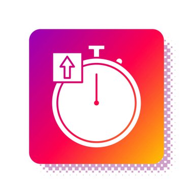 Beyaz Kronometre simgesi beyaz arkaplanda izole edildi. Zaman göstergesi. Kronometre işareti. Kare renk düğmesi. Vektör İllüstrasyonu