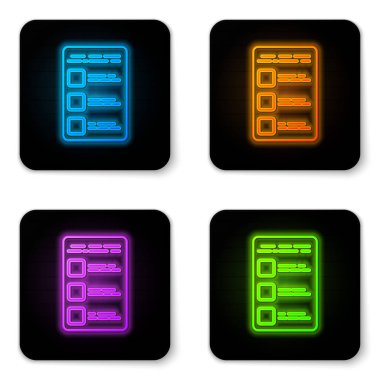 Parlayan neon ışığı beyaz arkaplanda izole edilmiş cep telefonu simgesinde hesap ekranı oluştur. Siyah kare düğme. Vektör İllüstrasyonu