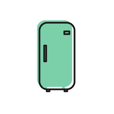 Siyah çizgi buzdolabı simgesi beyaz arkaplanda izole edildi. Buzdolabı buzdolabı. Ev aletleri ve aletler. Vektör İllüstrasyonu