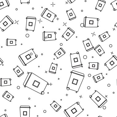 Siyah çizgi Çöp kutusu simgesi beyaz arkaplanda izole edilmiş kusursuz desen. Çöp kutusu tabelası. Sepet simgesini geri dönüştür. Ofis çöpü ikonu. Vektör İllüstrasyonu