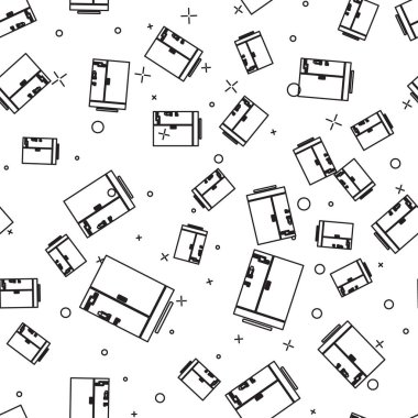 Siyah çizgi duş kabini simgesi beyaz arka planda izole edilmiş pürüzsüz desen. Vektör İllüstrasyonu