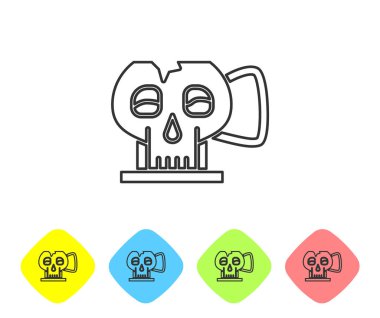 Kafatası simgesinden gri çizgi kupası beyaz arka planda izole edilmiş. Renkli eşkenar dörtgen düğmelerine simgeleri yerleştir. Vektör İllüstrasyonu