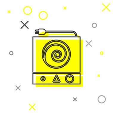 Gri çizgi elektrikli soba ikonu beyaz arka planda izole edildi. Mutfak tabelaları. Dört daire ocağı olan bir hob. Vektör İllüstrasyonu