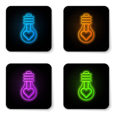 Beyaz arkaplanda izole edilmiş ağaç bloğu ikonunda parlayan neon cellat baltası. Cellat, işkenceci, cellat, işkenceci, kasap, cellat. Siyah kare düğme. Vektör İllüstrasyonu