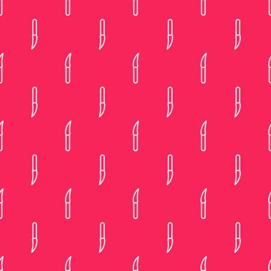 Beyaz çizgi bıçak ikonu kırmızı arkaplanda pürüzsüz desen izole etti. Çatal bıçak sembolü. Vektör İllüstrasyonu