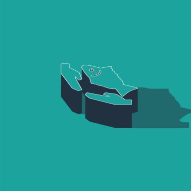 Isometric Fish bakım ikonu yeşil arka planda izole edilmiş. Vektör İllüstrasyonu