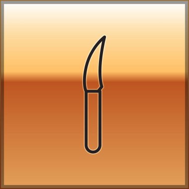 Altın arka planda siyah çizgi bıçak ikonu izole edildi. Çatal bıçak sembolü. Vektör İllüstrasyonu