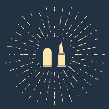 Mavi arkaplanda izole edilmiş bej ruj simgesi. Soyut çember rastgele noktalar. Vektör İllüstrasyonu