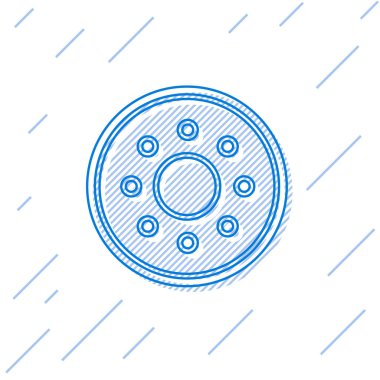 Mavi çizgi yuvarlak tahta kalkan ikonu beyaz arkaplanda izole edilmiş. Güvenlik, güvenlik, koruma, mahremiyet, koruma kavramı. Vektör İllüstrasyonu