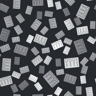 Cep telefonu simgesinde Gri hesap ekranı oluştur. Siyah arkaplanda izole edilmiş kusursuz desen. Vektör İllüstrasyonu