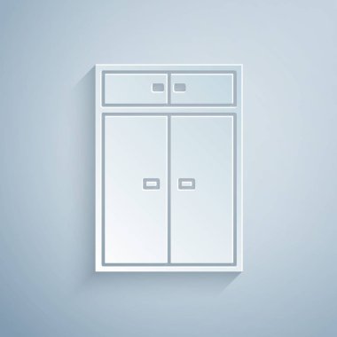 Kağıt kesiği Gardırop simgesi gri arkaplanda izole edilmiş. Kağıt sanatı tarzı. Vektör İllüstrasyonu