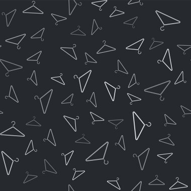 Gri askı giysi ikonu siyah arka planda izole edilmiş kusursuz desen. Vestiyer ikonu. Kıyafet servis sembolü. Çamaşır askı tabelası. Vektör İllüstrasyonu