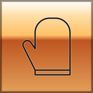 Altın arka planda siyah çizgi fırın ikonu izole edildi. Mutfak tutacağı işareti. Yemek eldiveni. Vektör İllüstrasyonu