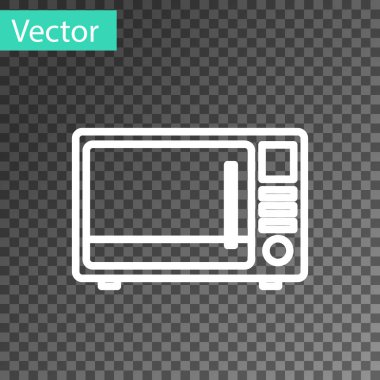 Beyaz çizgi mikrodalga fırın ikonu şeffaf arkaplanda izole edildi. Ev aletleri simgesi. Vektör İllüstrasyonu