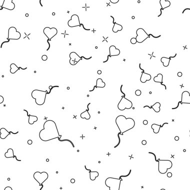 Siyah çizgi balonlar kalp şeklinde, kurdele ikonu beyaz arka planda izole edilmiş, pürüzsüz desen. Sevgililer Günü sembolü. Vektör İllüstrasyonu