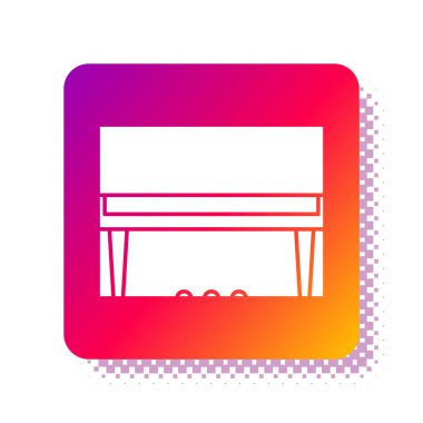 Beyaz arka planda beyaz Grand piyano ikonu izole edildi. Müzik aleti. Kare renk düğmesi. Vektör İllüstrasyonu