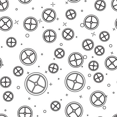 Siyah çizgi yuvarlak tahta kalkan ikonu beyaz arka planda izole edilmiş pürüzsüz desen. Güvenlik, güvenlik, koruma, mahremiyet, koruma kavramı. Vektör İllüstrasyonu