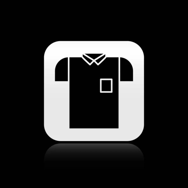 黒の背景に隔離された黒のポロシャツアイコン 銀四角形のボタン ベクターイラスト — ストックベクタ