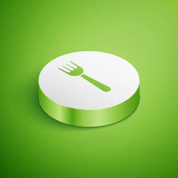 Isometric Disposable Plastic Fork Icon Isolated Green Background White Circle — Stock Vector