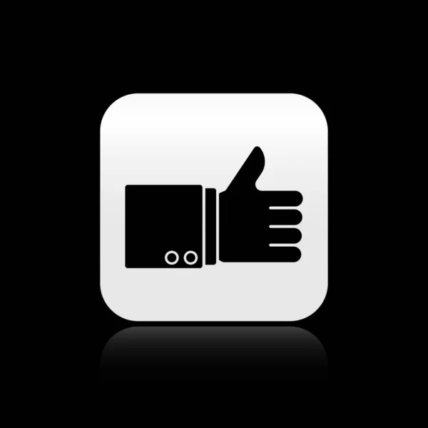 Black Hand Thumb Icon Isolated Black Background Silver Square Button — 스톡 벡터