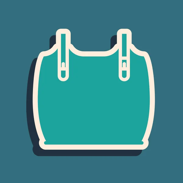Green Body Armor Icon Isolated Blue Background Long Shadow Style — 스톡 벡터