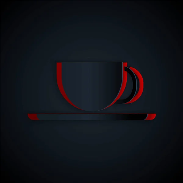 Řez Papíru Kávový Šálek Ikona Izolované Černém Pozadí Šálek Čaje — Stockový vektor