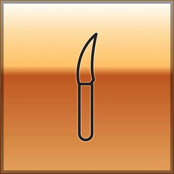 Black Line Knife Icon Isolated Gold Background Cutlery Symbol Vector — 스톡 벡터