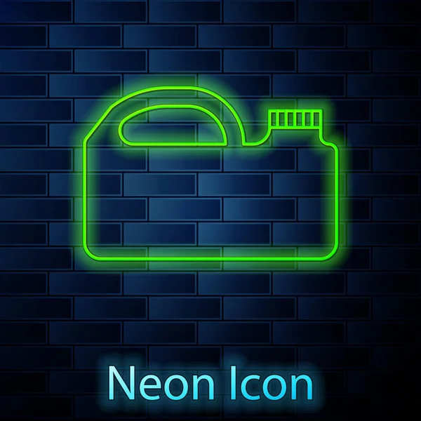 Linea Neon Incandescente Contenitore Plastica Icona Olio Motore Isolato Sfondo — Vettoriale Stock