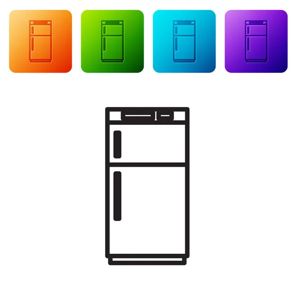 Línea Negra Icono Del Refrigerador Aislado Sobre Fondo Blanco Refrigerador — Vector de stock