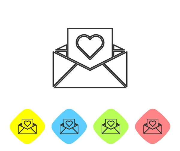 Grey Line Envelope Valentine Heart Icon Isolated White Background Message — 스톡 벡터
