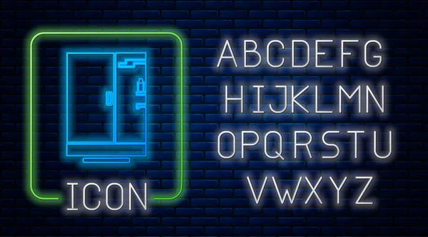 Leuchtende Neon Duschkabine Symbol Isoliert Auf Backsteinwand Hintergrund Neonlicht Alphabet — Stockvektor