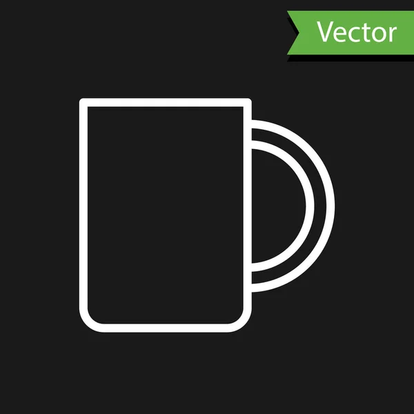 Weiße Linie Kaffeetasse Symbol Isoliert Auf Schwarzem Hintergrund Teetasse Vorhanden — Stockvektor