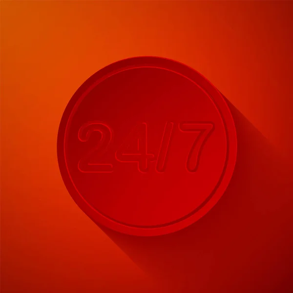 Papier Découpé Horloge Heures Icône Isolée Sur Fond Rouge Icône — Image vectorielle