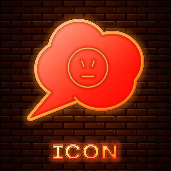 Glowing Neon Speech Bubble Angry Smile Icon Isolated Brick Wall — Stock vektor