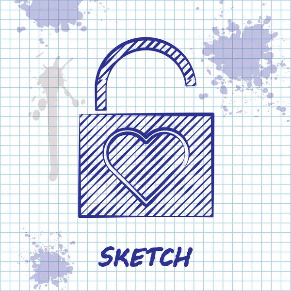 Sketch Line Lock Heart Icon Isolated White Background Locked Heart — 스톡 벡터