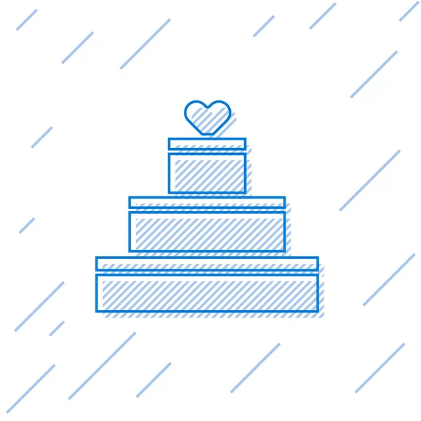 Blaue Linie Hochzeitstorte Mit Herz Symbol Isoliert Auf Weißem Hintergrund — Stockvektor