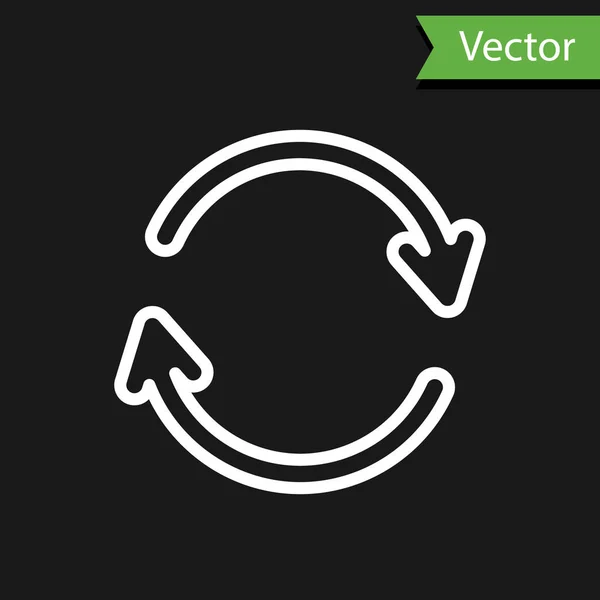 Línea Blanca Refrescar Icono Aislado Sobre Fondo Negro Recargar Símbolo — Vector de stock