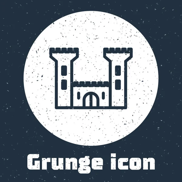 Grunge Line Burgsymbol Isoliert Auf Grauem Hintergrund Festungszeichen Monochrome Vintage — Stockvektor