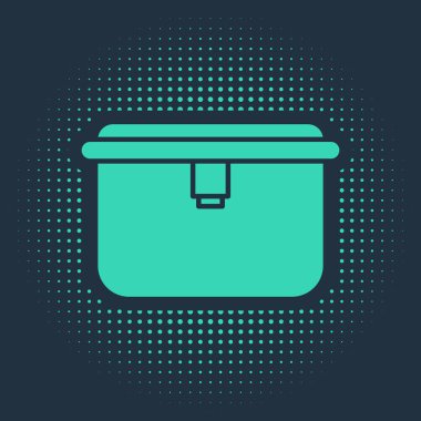 Mavi arkaplanda yeşil beslenme çantası simgesi izole edildi. Soyut çember rastgele noktalar. Vektör İllüstrasyonu