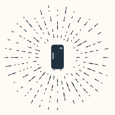 Gri buzdolabı simgesi bej arka planda izole edilmiş. Buzdolabı buzdolabı. Ev aletleri ve aletler. Soyut çember rastgele noktalar. Vektör İllüstrasyonu